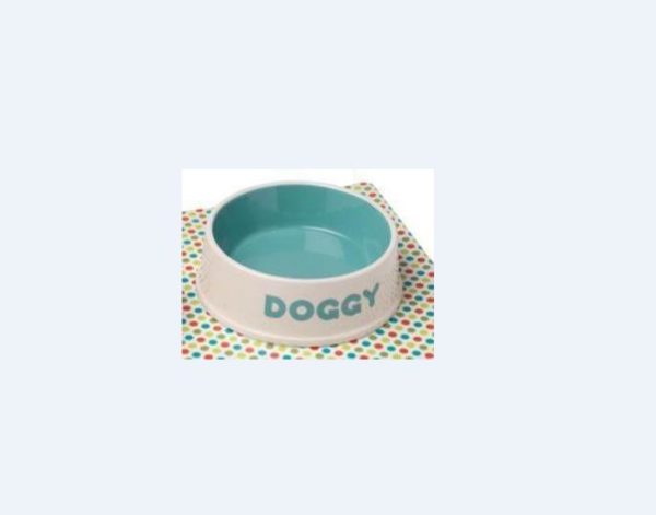 Petface Doggy Ceramic Dog Bowl, 18 cm, Cream/Aqua